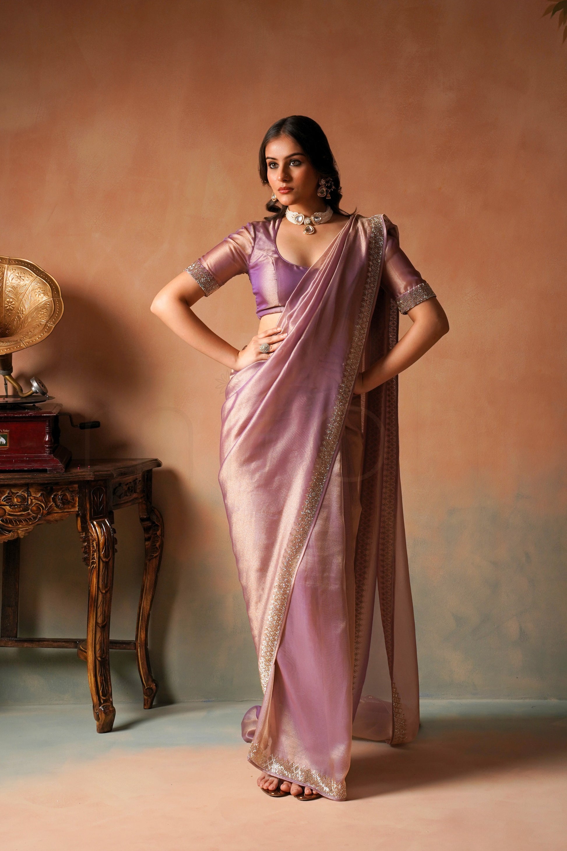 Royal Dusty Mauve Saree with Embellished Border