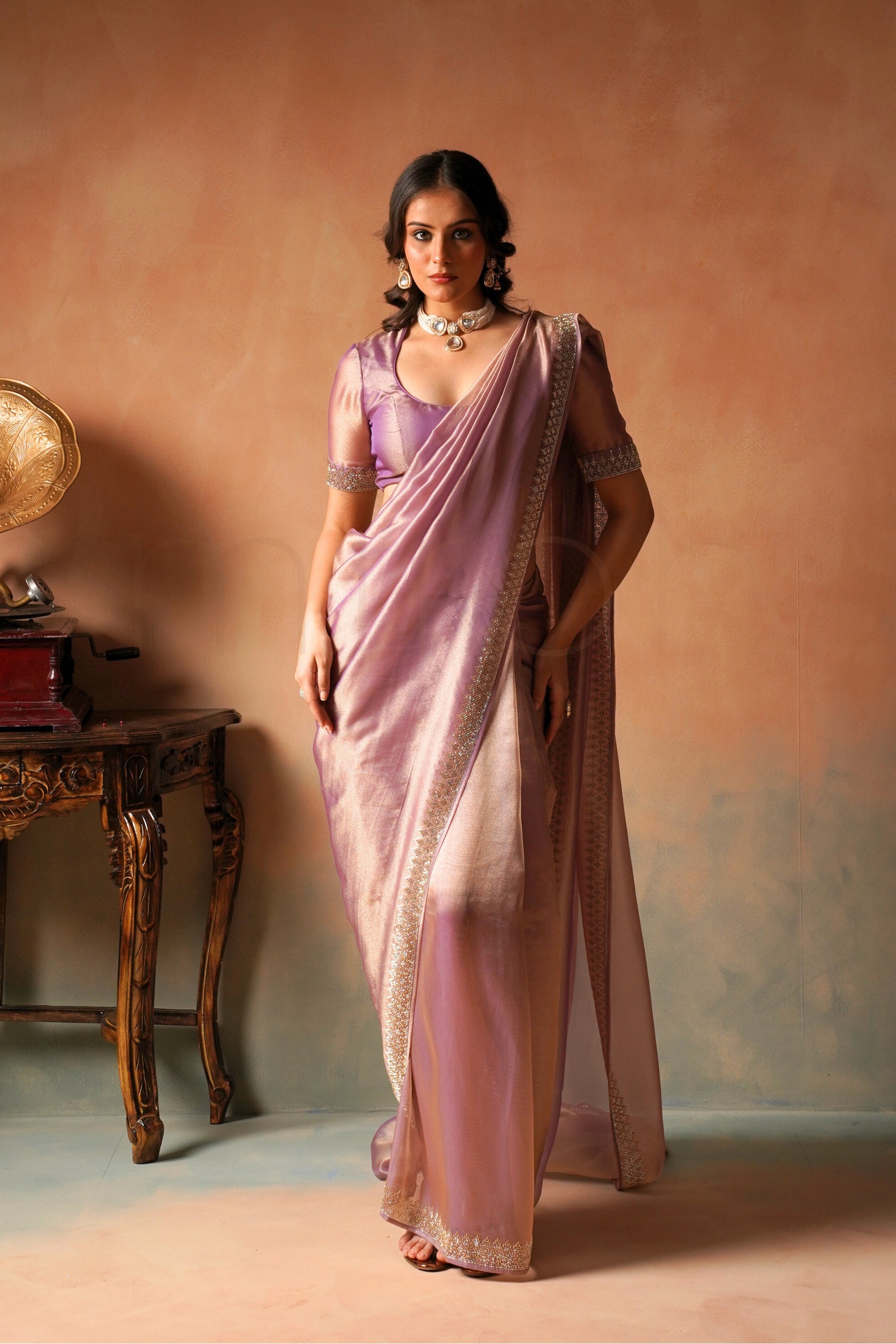 Royal Dusty Mauve Saree with Embellished Border