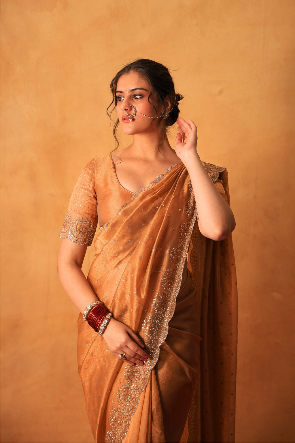Rust-Gold Handcrafted Organza Saree